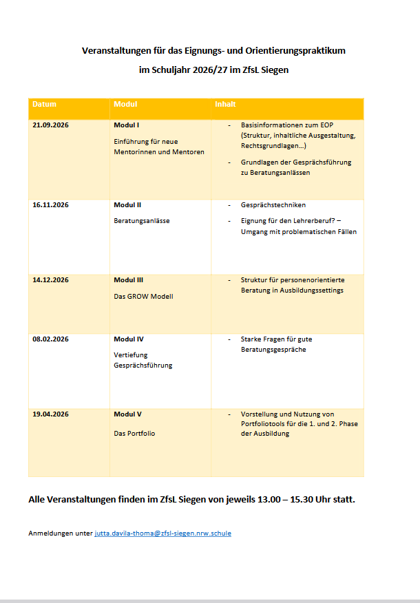 Übersicht der Veranstaltungen